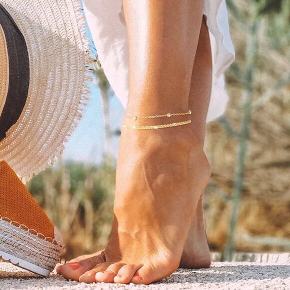 Stackable Figaro GD Beaded Cuban Link Waterproof Adjustable  Anklet for Women - Picture 8 of 8